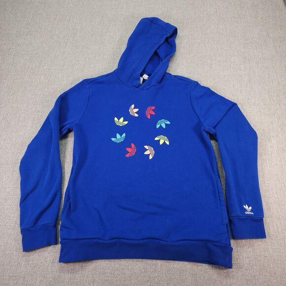 Adidas Pullover Hoodie Youth Large Blue Allover‎ Trifold Logo - Picture 1 of 7